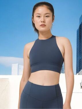 Lululemon Energy Bra High Neck Long Line Tough in Iron Blue Sz 6